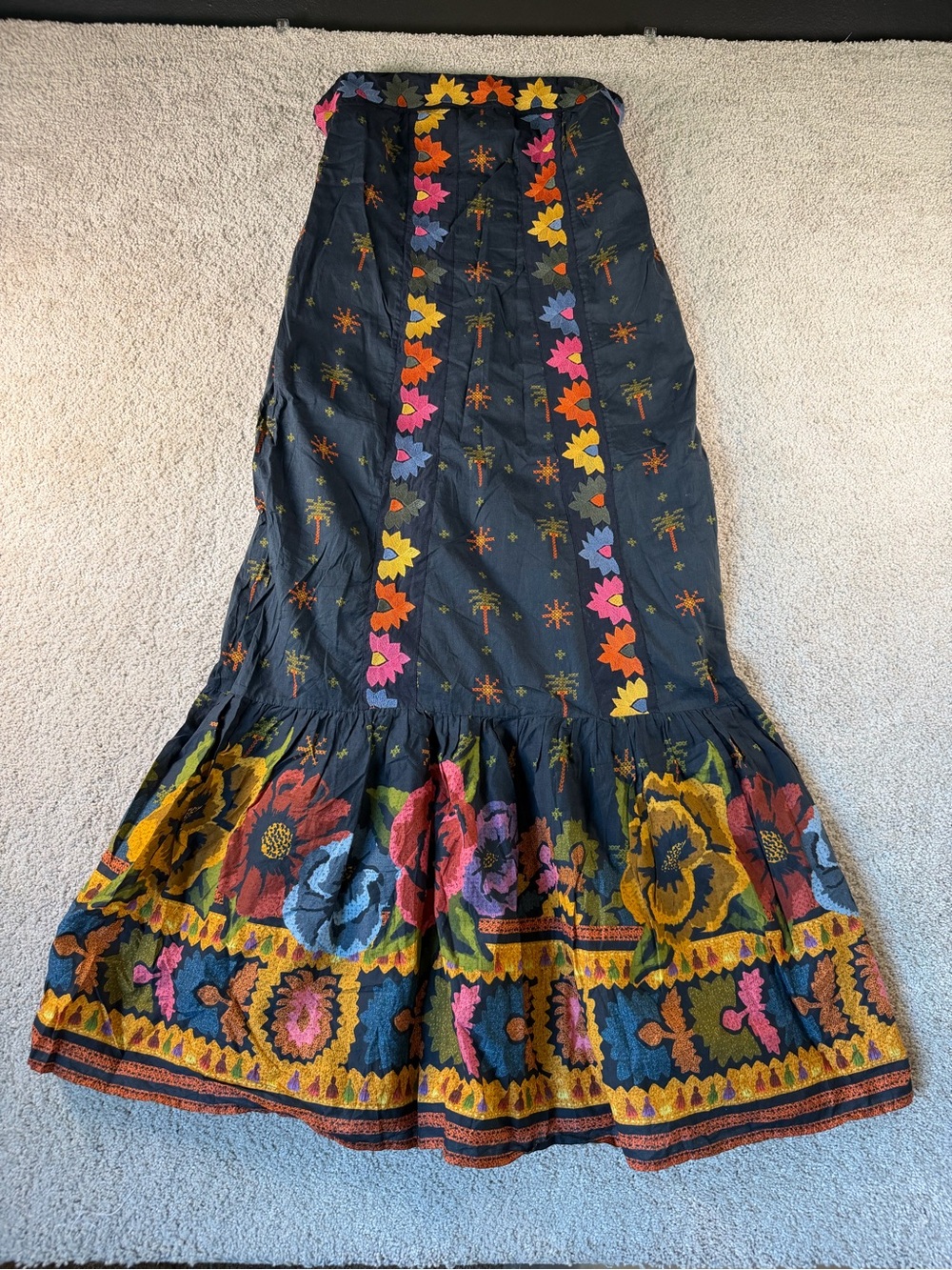 Farm Rio Anthropologie For Embroidered Maxi Dress Black Embroidery Size Small - Picture 5 of 14